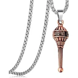 m men style Hindu Lord Bajrangbali Hanuman idol Monkey God of Devotion Locket With Link Chain Silver Zinc Metal Pendant Necklace For Men And Women-picture-51