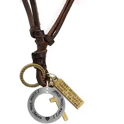 m men style I Love You Mom, I Love You Dad Silver Stainless Steel, Leather Pendant Necklace Chain For Men And Women-picture-16