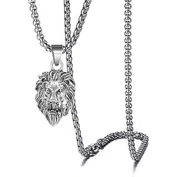 m men style Lion Head Hip Hop Bikers Jewelry Silver Alloy,Metal Pendant Necklace Chain For Men And Women SPnL01-picture-11