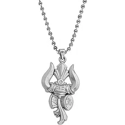 m men style Lord Shiv Engraved Trishul Damru Shiv Symbols Silver Stainless Steel Pendant Necklace Chain for Unisex-picture-55