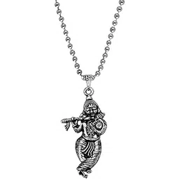 m men style Lord Shree Krishna Vishnu Venkatesha Locket with Chain Silver Zinc Metal Hindu God Pendant Necklace Chain for Men and Women-picture-29