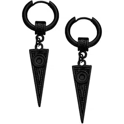 m men style Men Hollow-Out Triangle Rock Huggie Ear Studs Punk Titanium Steel Piercing Jewelry Black Stainless Steel Hoop Earrings For Men And Women-picture-22