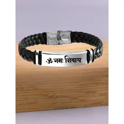 M Men Style Men Silver-Plated Mahadev Braided Leather Cuff Bracelet-picture-29