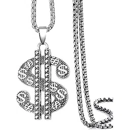 m men style Mens Biker jewelry Dollar Necklace Hip Hop Gift idea Silver Zinc And Metal Pendant Necklace Chain For Men And Women-picture-29