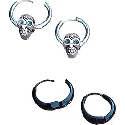 m men style Mens Fashion Punk Skull Rock Skeleton Silver And Black Stainless Steel Earrings For Men And Women-picture-17