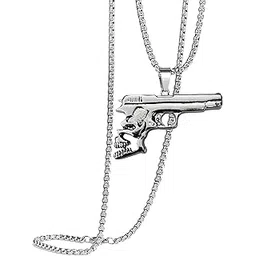 m men style Mens Fashion Rifle Shape Pendant & Necklace Silver Gun Plated Rock Army Style Cool Men Jewelry, Solider Retirement Gift SPnL202502-picture-12