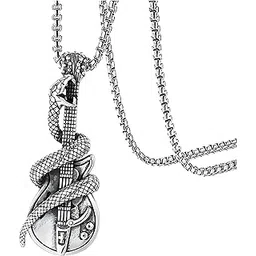 m men style Metal Silver Biker Mens Snake Guitar Pendant Punk Rock Retro Necklace Music Lover Jewelry Chain 24" Pendant Necklace Chain Gift For Men Boys-picture-13