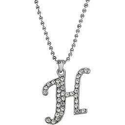 m men style Name English Alphabet H Letter Initials Letter Locket Pendant Necklace Chain and His Silver Crystal and Zinc Alphabet Pendant Necklace ChainUnisex-picture-37