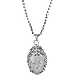 m men style Oxidized Silver Dhyana Meditation Mudra Gautama Buddha Head Buddhist Silver Zinc Metal Religious Spiritual Jewellery Pendant For Unisex-picture-46