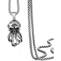 m men style Punk Hip Hop Cthulhu Octopus Men Fashion Street Rock Octopus Animal Necklace Chain Jewellery Silver Zinc And Metal Pendant Chain For Men And Women NewL1-picture-22