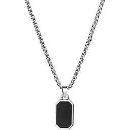 m men style Rectangular Black Glass Cut Plate Necklace Pendant Chain | Stainless Steel Black Silver Locket Pendant Necklace Chain For Men Boys Anniversary Gift For Husband Gift Chains SPn2025230-picture-24