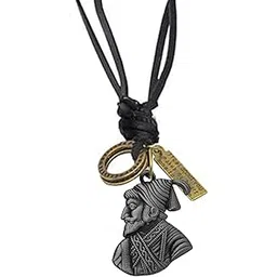 m men style Religious Ch. Shivaji Maharaj Grey Metal And Leather Pendant Necklace Chain For Men And Women-picture-24