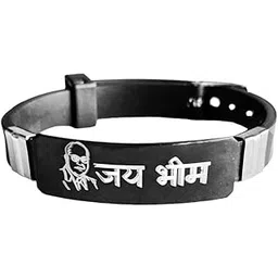 m men style Religious Dr. B.R. Ambedkar Jay Bhim Black And Silver Silicone, Stainless Steel Bracelet For Men And Boys-picture-12