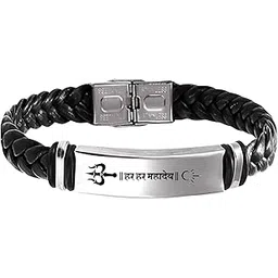 m men style Religious Har Har Mahadev Bracelet For Men Stylish Latest Fashion Leather Hand Bracelet Steel Buckle Clasp Braided For Men And Boys Wrist Band SBr2025347-picture-30