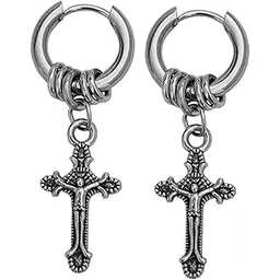 m men style Religious Jesus Cross Silver::Gold Stainless Steel Stud Hoop Drops & Danglers Earrings For Men And Women SEr2022217-picture-18