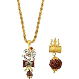 m men style Religious Lord Om Shiv Trishul Damaru Rudraksh Gold Pendant Necklace Chain For Men And Women SPn2021208-picture-21