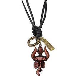 m men style Religious Lord Shiv Om Trishul Damaru Copper Metal And Leather Pendant Necklace Chain For Men And Women-picture-22