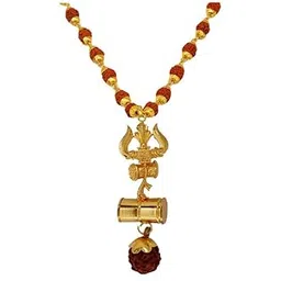 m men style Religious Lord Shiv Trishul Damaru Rudraksha Mala Red Brass, Wood Pendant Necklace Chain SPn2020808-picture-20
