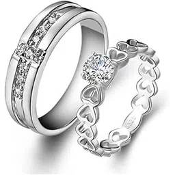 m men style Silver Plated Delicate Crystal Heart Design Adjustable Stainless Steel Finger Ring For Couple Girls Boys Wife Girlfriend Valentine Lover Gifts CoupleRing202401-picture-22