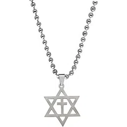 m men style Sterling Silver Star of David with Cross Messianic Pendant Judaic Roots Israel Jewelry Silver Stainless Steel Necklace Chain For Men And Women LC239-picture-26