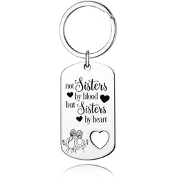 m men style Not Sisters By Blood But Sisters By Heart Silver Stainless Steel Keychain For Men And Women KeyS8 image 1