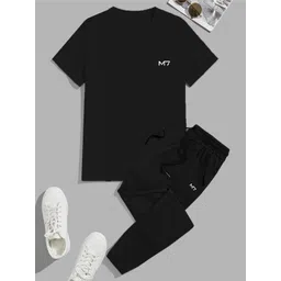 Men Night Suit Set Black Solid-image-2