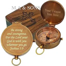 M.A & SONS Antique Brass Pocket Compass with Optional Hardwood Case, Customized Your Massage on Compass for Your Special One-picture-11