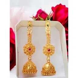 MA FASHION Gold-Plated Artificial Stones Studded Dome Shaped Jhumkas-picture-29