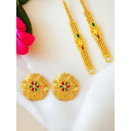 MA FASHION Set Of 2 Gold-Plated Artificial Stones Studded Contemporary Drop Earrings-picture-18