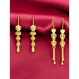 MA FASHION Set Of 2 Gold-Plated Floral Shaped Drop Earrings-picture-24