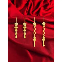 MA FASHION Set Of 2 Gold-Plated Floral Shaped Drop Earrings-picture-30
