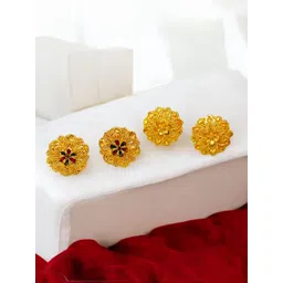 MA FASHION Set Of 2 Gold Plated Floral Shaped Studs-picture-28