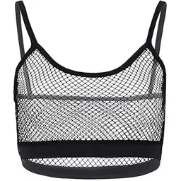 m.a.1 Women Mesh Sports Bra, Black Fishnet Design, Spaghetti Straps, Crop Top Style (in, Alpha, M, M, A, 2, Regular, Plus Size, Black)-picture-52