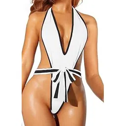 m.a.1 Women's Halter Neck One-Piece Swimsuit, V-Neck Design with Waist Belt-picture-34