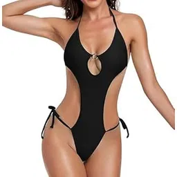 m.a.1 Women's One-Piece Swimsuit, Halter Neck, Cut-Out Design with Side Ties-picture-10