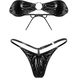 M.A.1 Women's Shiny Faix Leather Bikini Set-picture-31