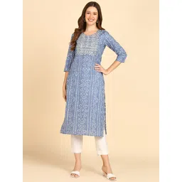 Maaesa Bandhani Printed Yoke Design Mirror Work Cotton Straight Kurta-picture-34