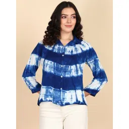 Maaesa Blue And White Tie-Dye Three-Quarter Sleeves Shirt-picture-24