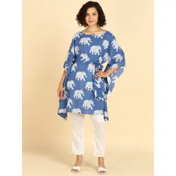 Maaesa Blue Cotton Printed Three-Quarter Sleeves Kaftan Kurta-picture-22