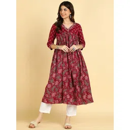Maaesa Floral Printed Three-Quarter Sleeves Empire Pure Cotton A-Line Kurta-picture-16