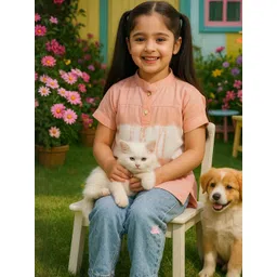 Maaesa Girls Tie and Dye Mandarin Collar Rayon Short Sleeves A-Line Top-picture-33