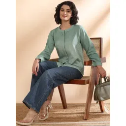 Maaesa Green Cotton Solid Shirt image 4