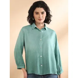 Maaesa Green Rayon Solid Shirt-picture-36