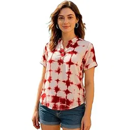 maaesa Hand Tie & Dye Red & White Rayon Top for Women || Casual Wear || Regular Fit | Trendy Stylish Top-picture-18