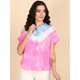 Maaesa Tie and Dye Mandarin Collar Extended Sleeves Top-picture-36
