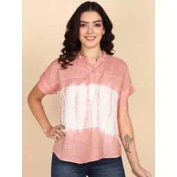 Maaesa Tie & Dyed Mandarin Collar Crepe Shirt Style Top-picture-22