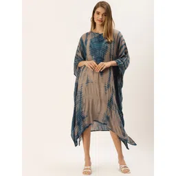 Maaesa Women Beige & Blue Tie and Dye Kaftan Midi Dress-picture-15