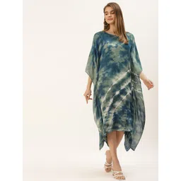Maaesa Women Blue & Green Tie and Dye Kaftan Midi Dress-picture-13