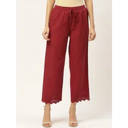 maaesa Women Comfort Fit Maroon Pure Cotton Trousers-picture-12