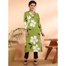 Maaesa Women Floral Printed Thread Work Pure Cotton Straight Kurta-picture-31